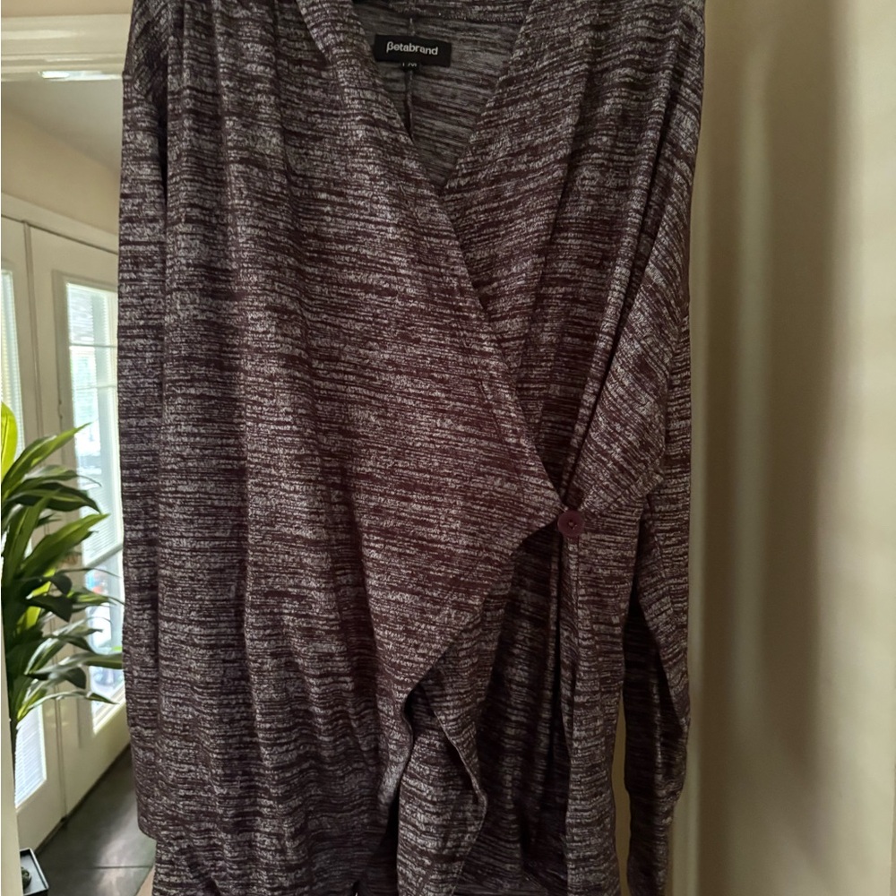 Betabrand Heathered Cardigan in Purple and Gray
